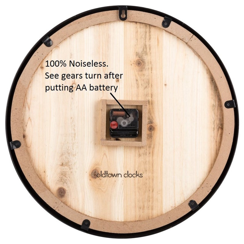 Oldtown Clocks Oldtown Farmhouse Metal & Solid Wood Noiseless Wall Clock (Wood, 18-inch) - Image 4
